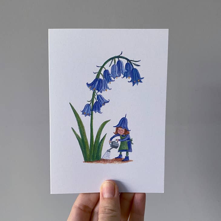 Juliet Thomas Doodles Watering the Bluebells Greetings Card