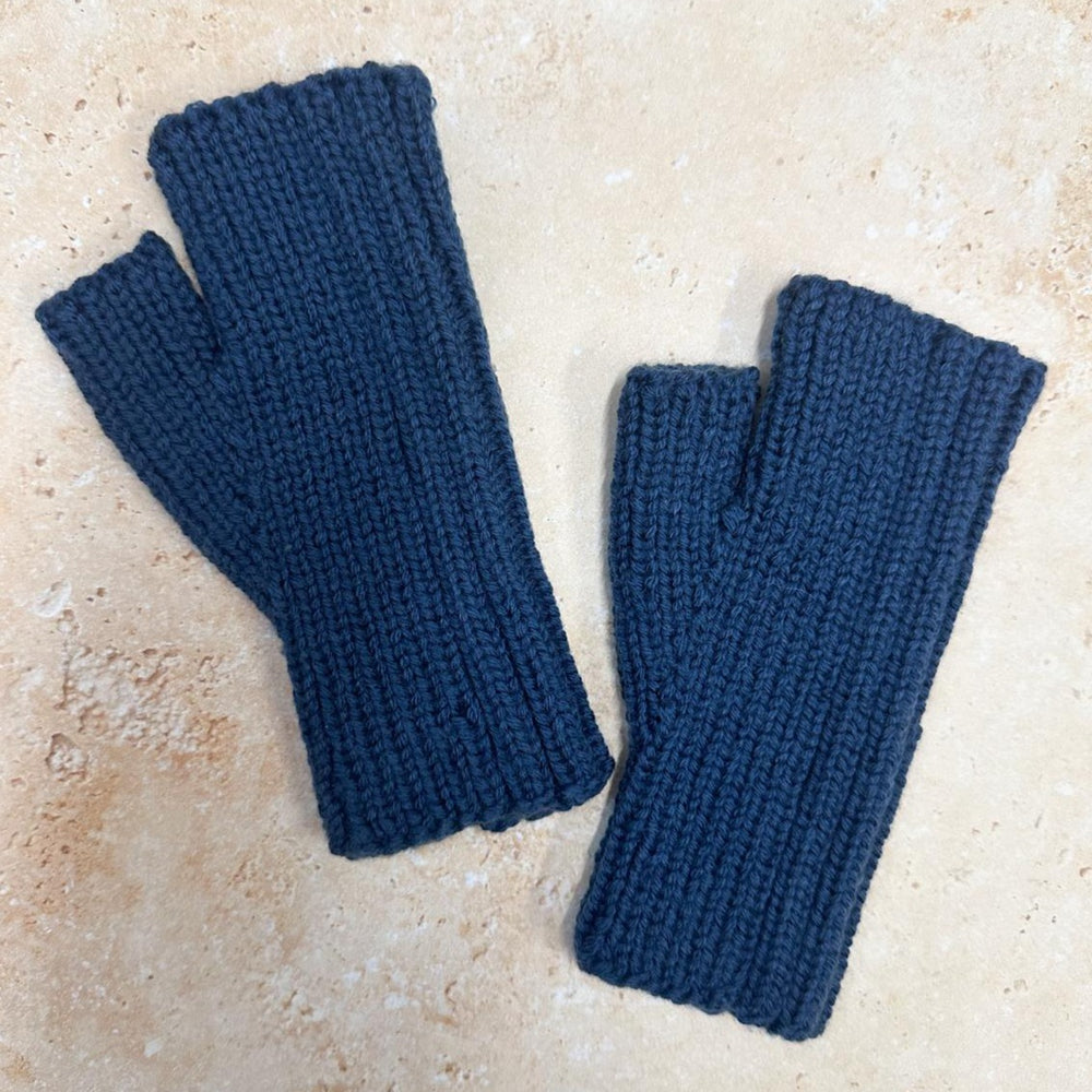 SMALL FOLK Handknits Hand Knitted Ribbed Fingerless Mitts - Space