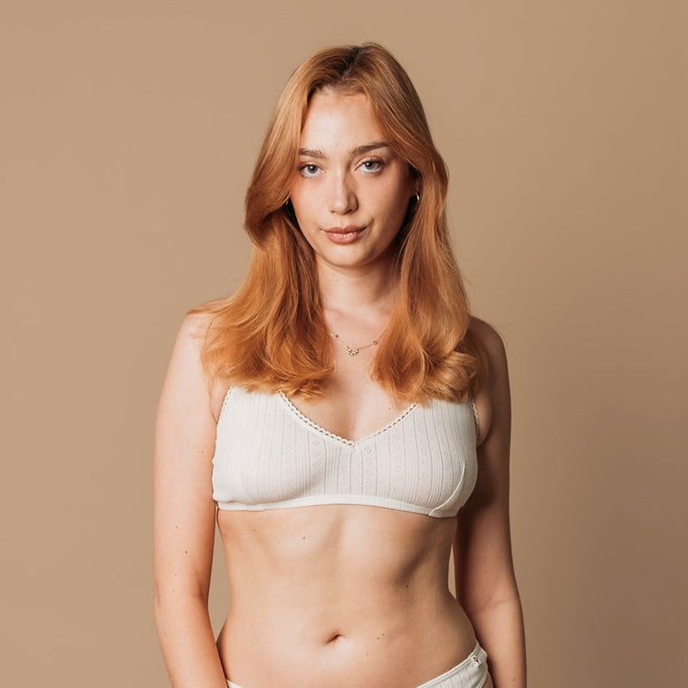 Q for Quinn Women's Pointelle Bra - 100% Organic Cotton - Natural