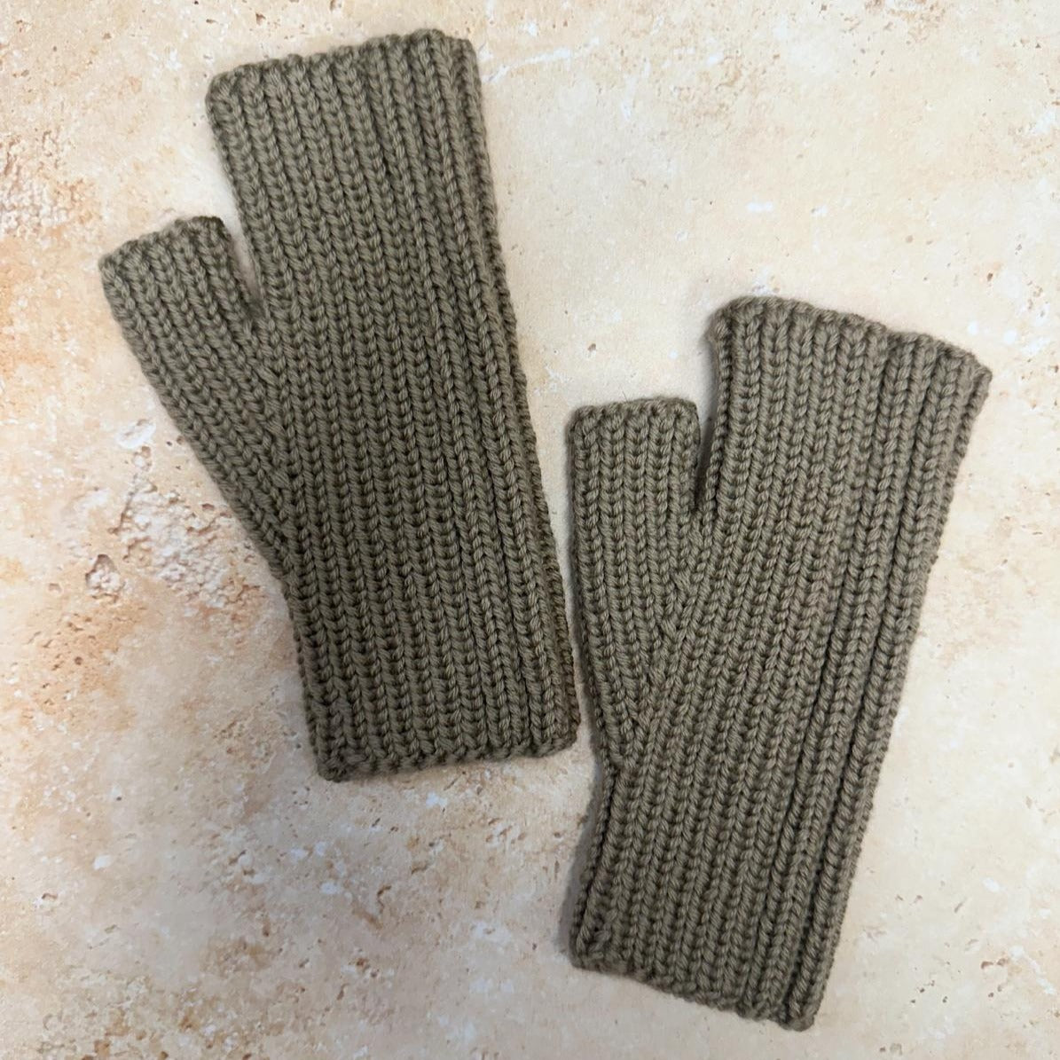 SMALL FOLK Handknits Hand Knitted Ribbed Fingerless Mitts - Fossil