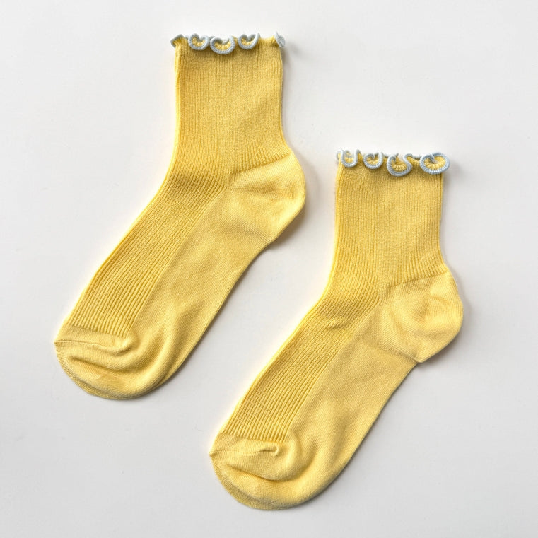 Le Bon Shoppe Women's Ruffled Modal Socks - Butter/Baby Blue