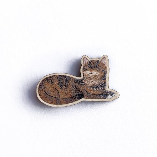 Tabby Cat, Responsibly Sourced Birch Wood Pin