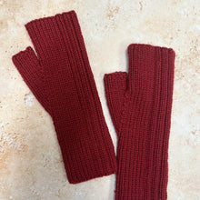  SMALL FOLK Handknits Women's Hand Knitted Ribbed Fingerless Mitts - Garnet