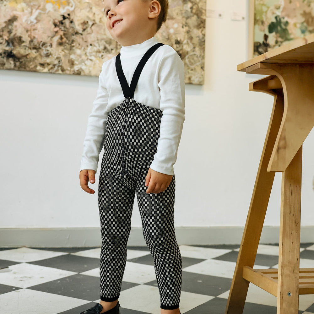 Silly Silas Footless Tights With Braces - Black x White Checked
