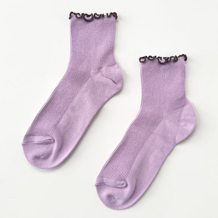 Le Bon Shoppe Women's Ruffled Modal Socks - Lilac/Brown