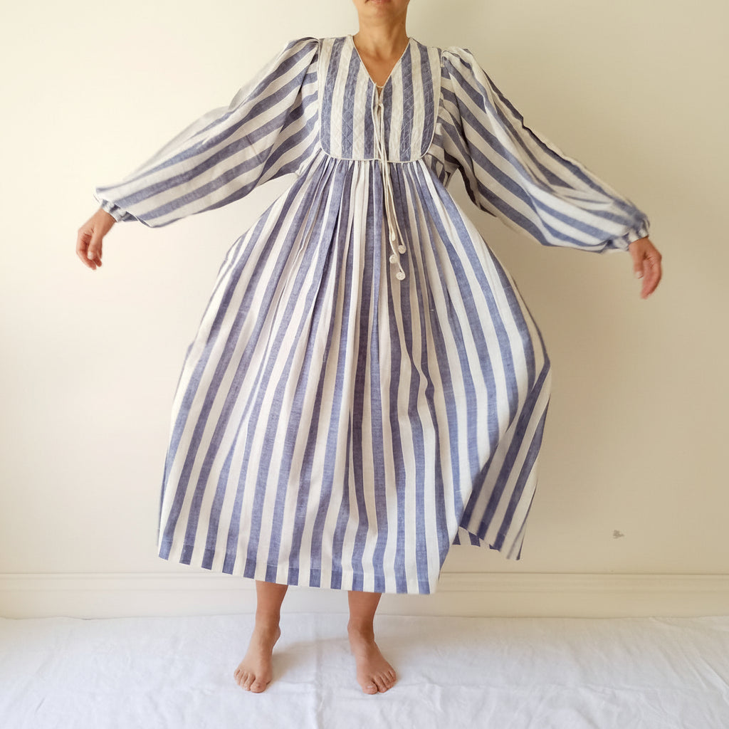 Cotton Conscious Organic Cotton Quilted Maxi Dress – Blue Striped