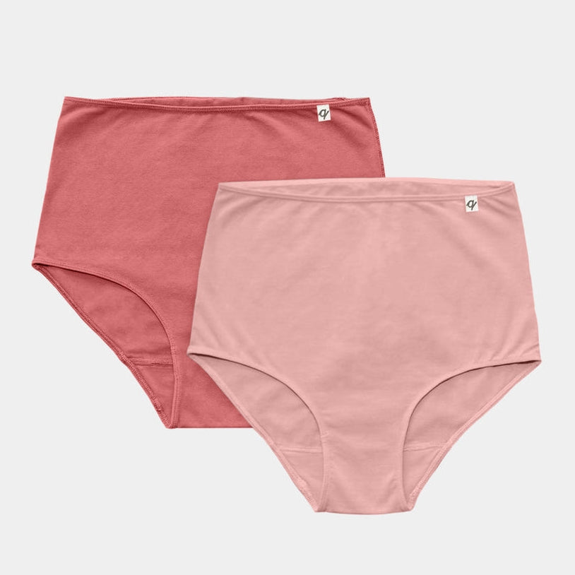 Q for Quinn Women's High Waist Brief - 95% Organic Cotton - Dark/Light Madder (2 Pack)