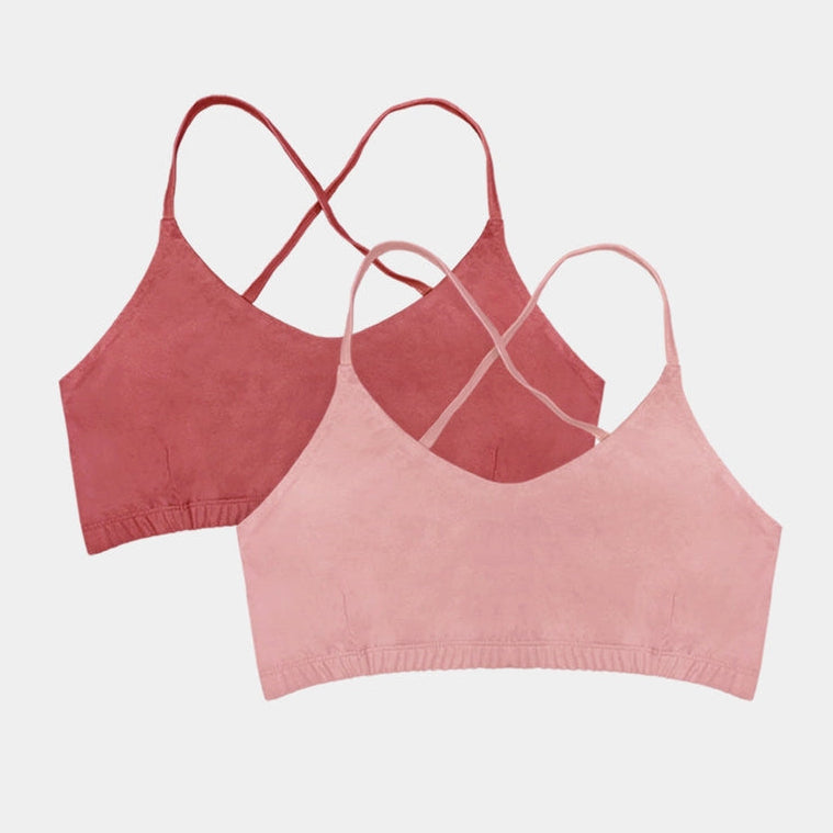 Q for Quinn Women's Criss-Cross Bralette - 100% Organic Cotton - Dark/Light Madder (2 Pack)