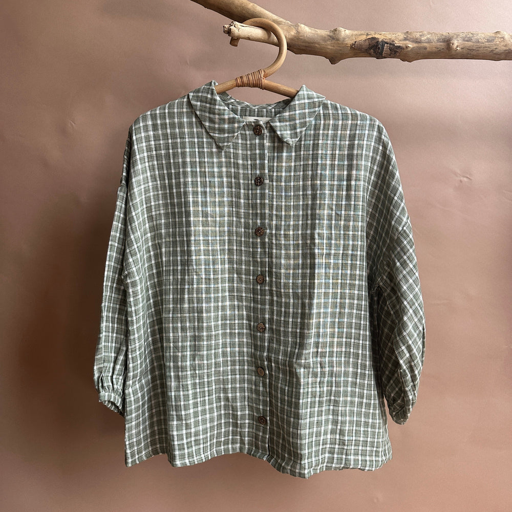 La Petite Alice Women's Cecille Linen Shirt - Green Gingham