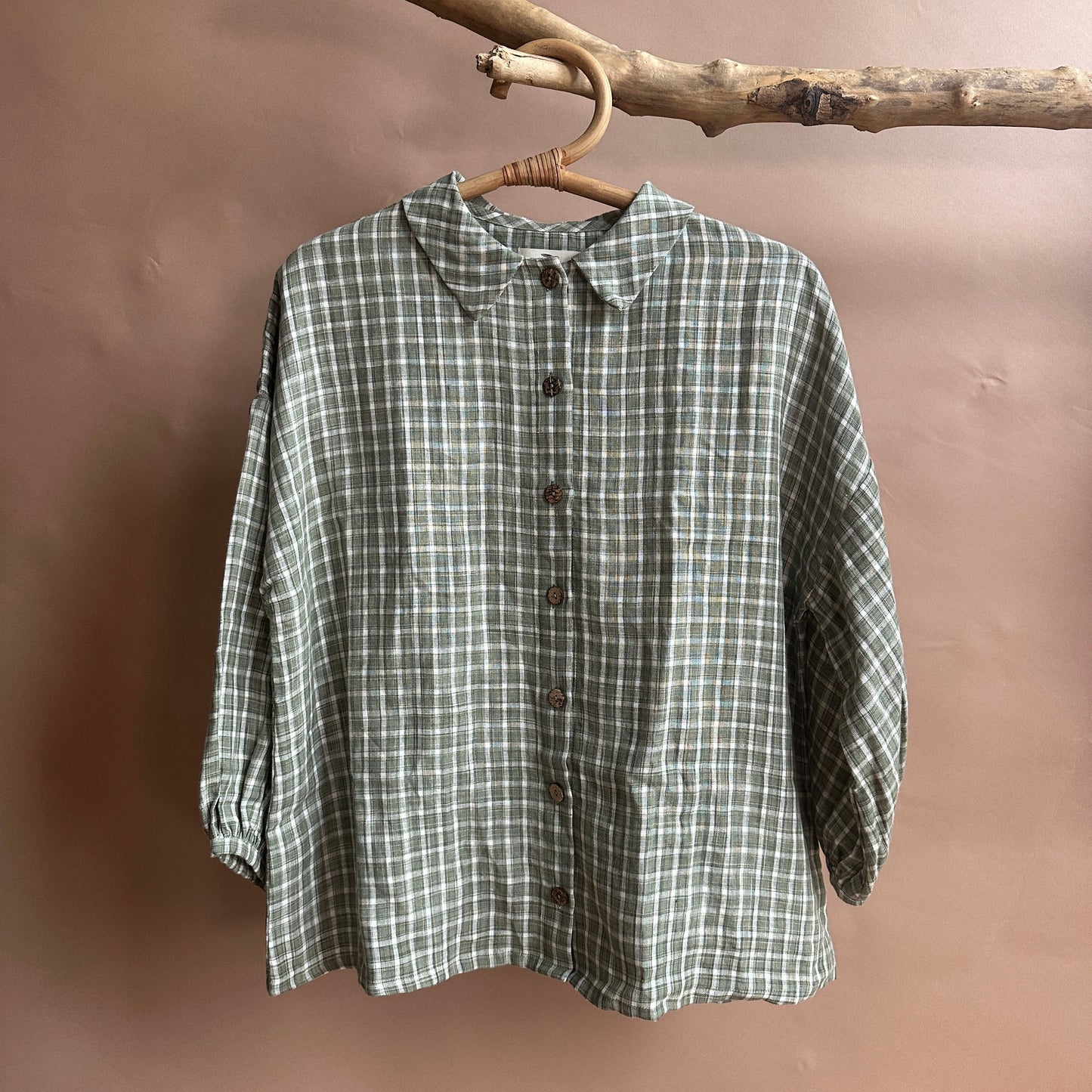 La Petite Alice Women's Cecille Linen Shirt - Green Gingham