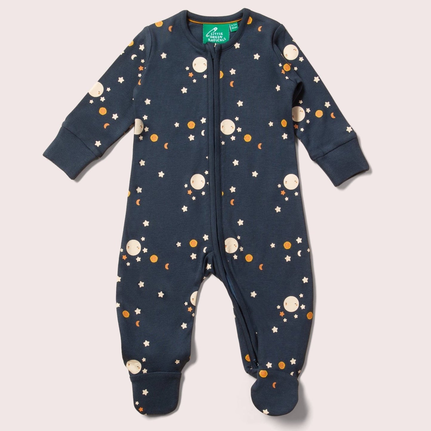 Little Green Radicals Over The Moon Zip Organic Babygro