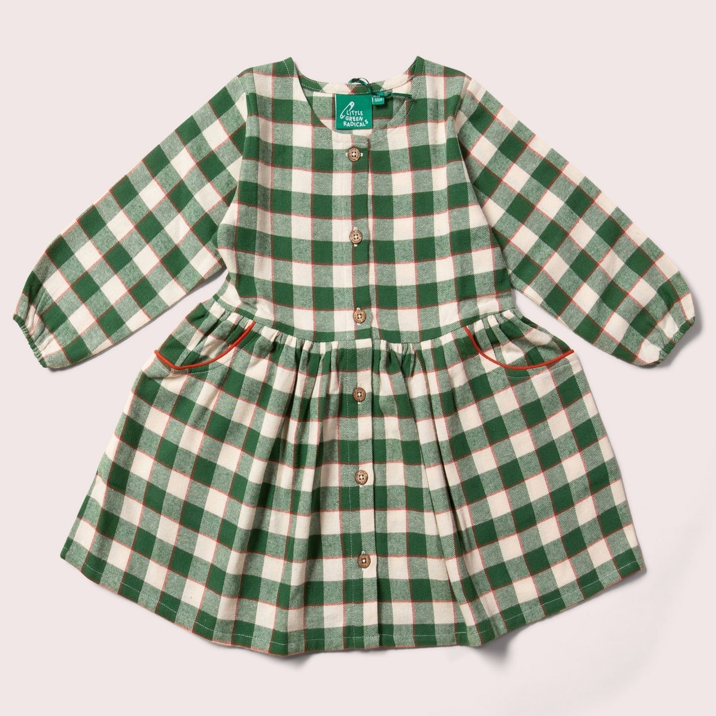 Little Green Radicals Fern Green Check Comfy Pocket Dress