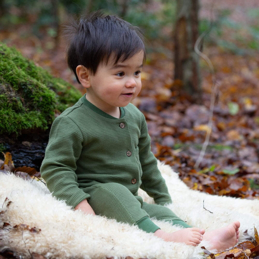 Little Green Radicals Chive Organic Waffle Playsuit