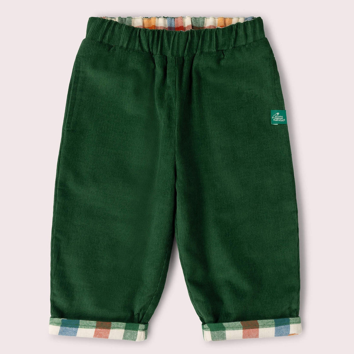 Little Green Radicals Olive Check Reversible Pull On Trousers