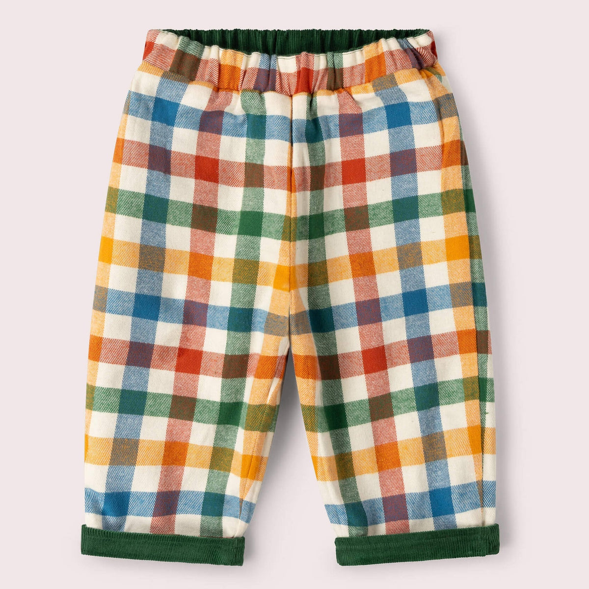 Little Green Radicals Olive Check Reversible Pull On Trousers