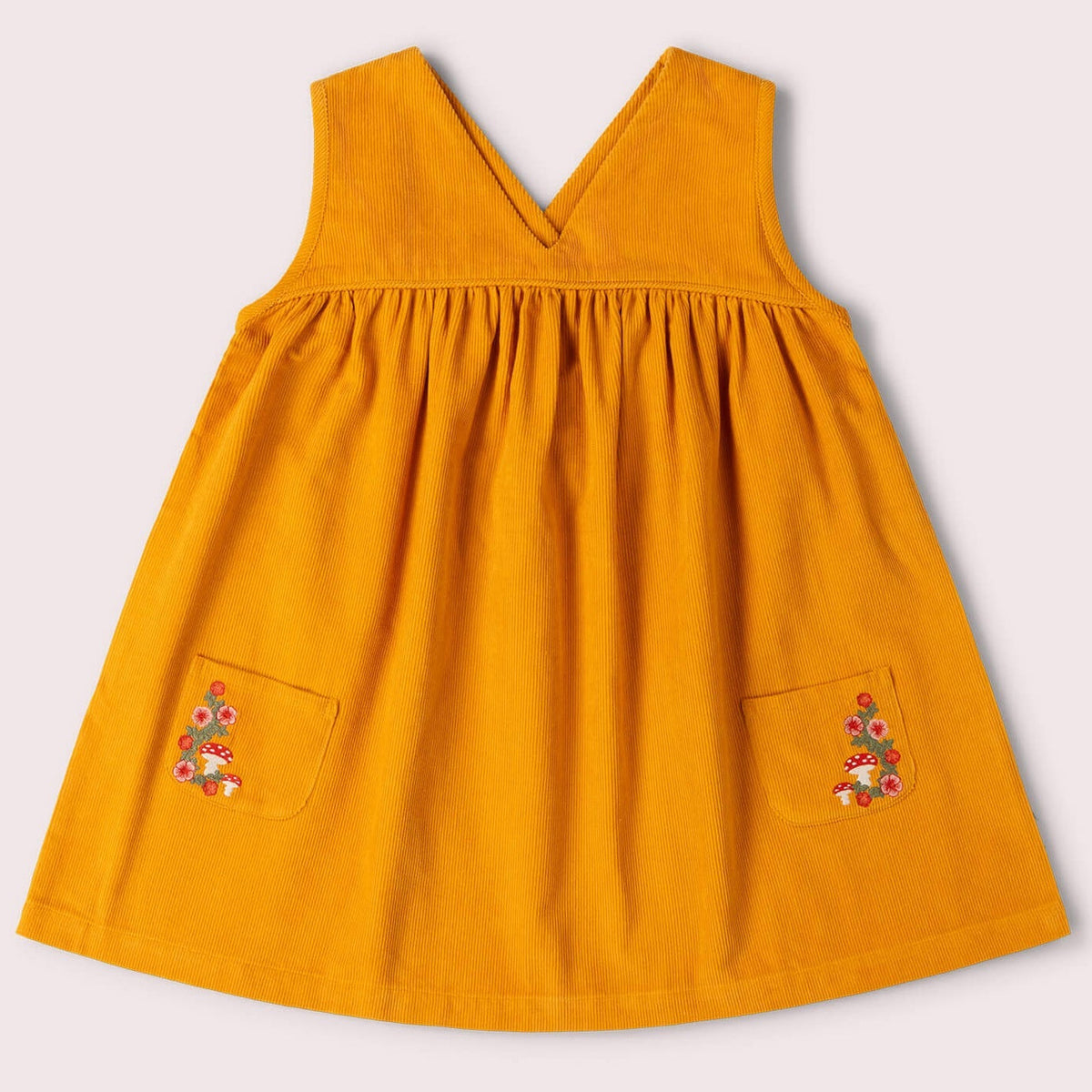 Little Green Radicals Mushroom Corduroy Swing Dress - Mustard Yellow