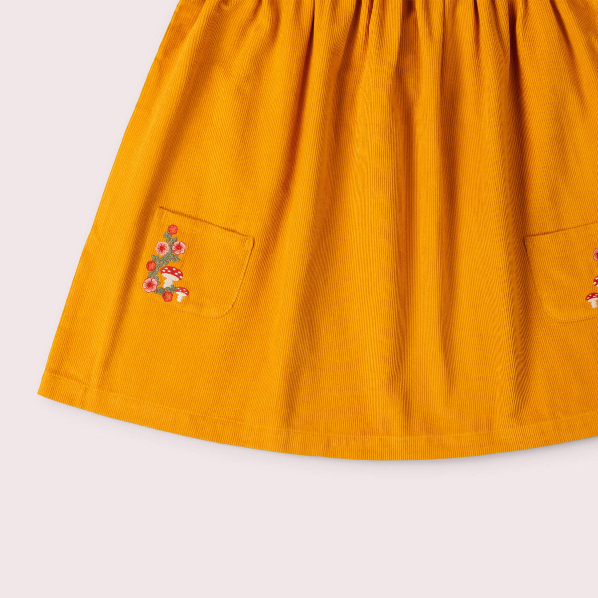 Little Green Radicals Mushroom Corduroy Swing Dress - Mustard Yellow
