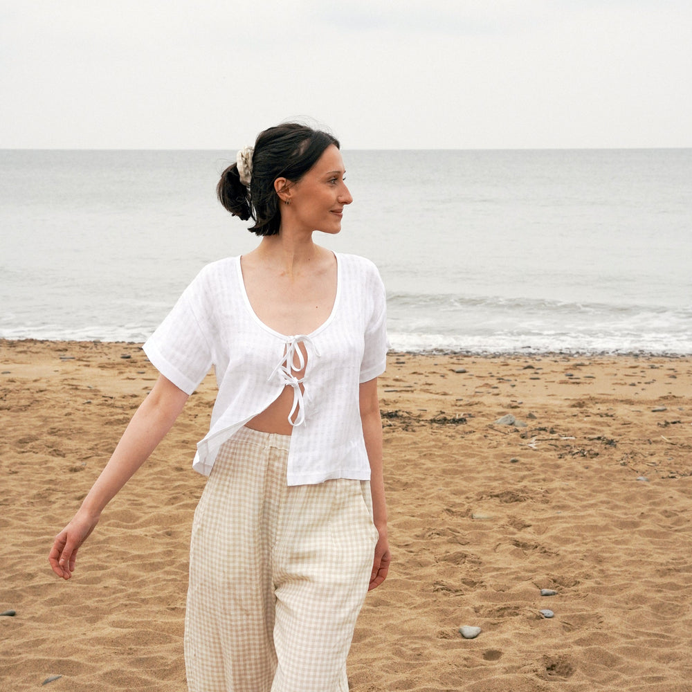 
                  
                    Kaely Russell Tie Tee | Textured White Linen
                  
                