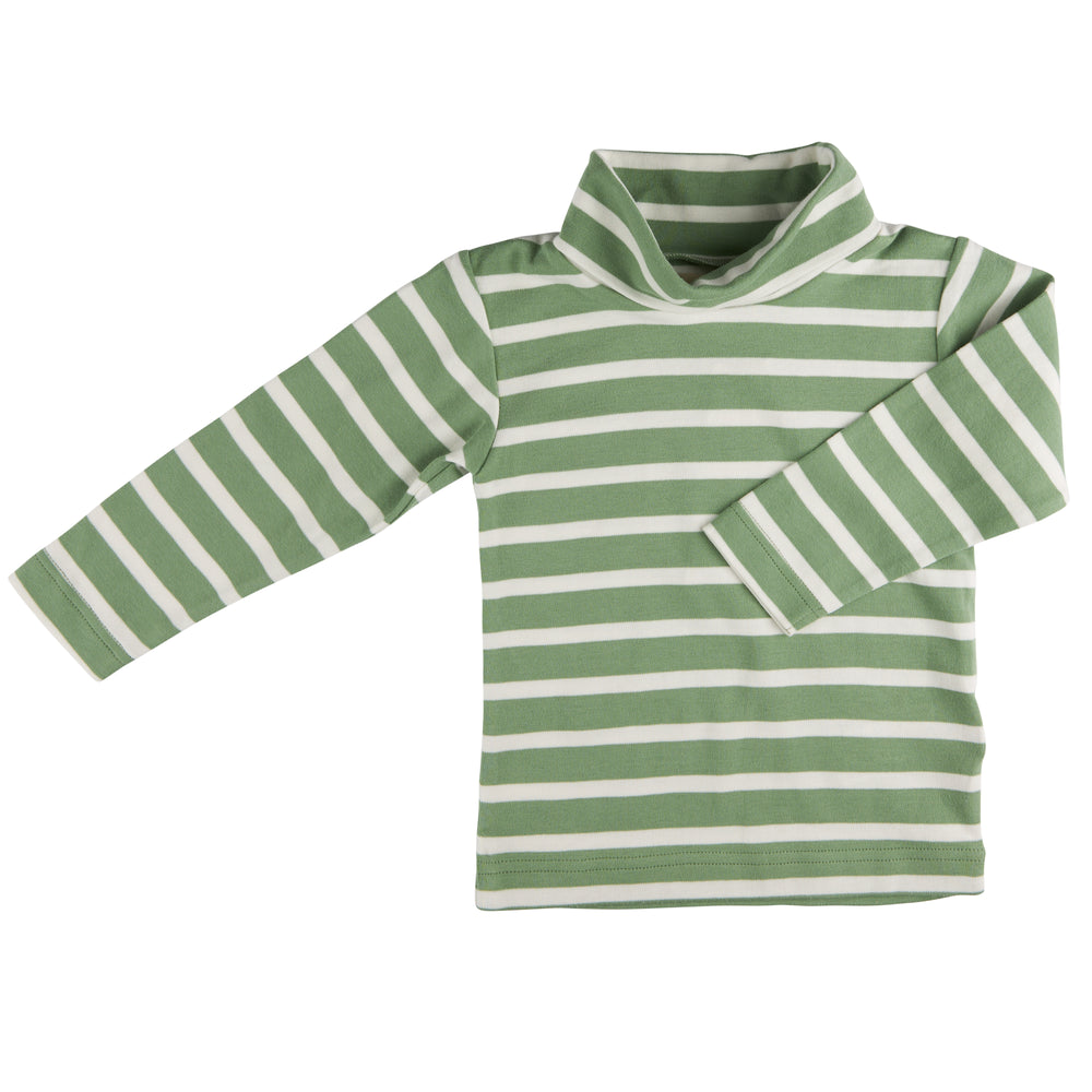 Pigeon Organics for Kids Breton Stripe Polo Neck Top - Basil Green