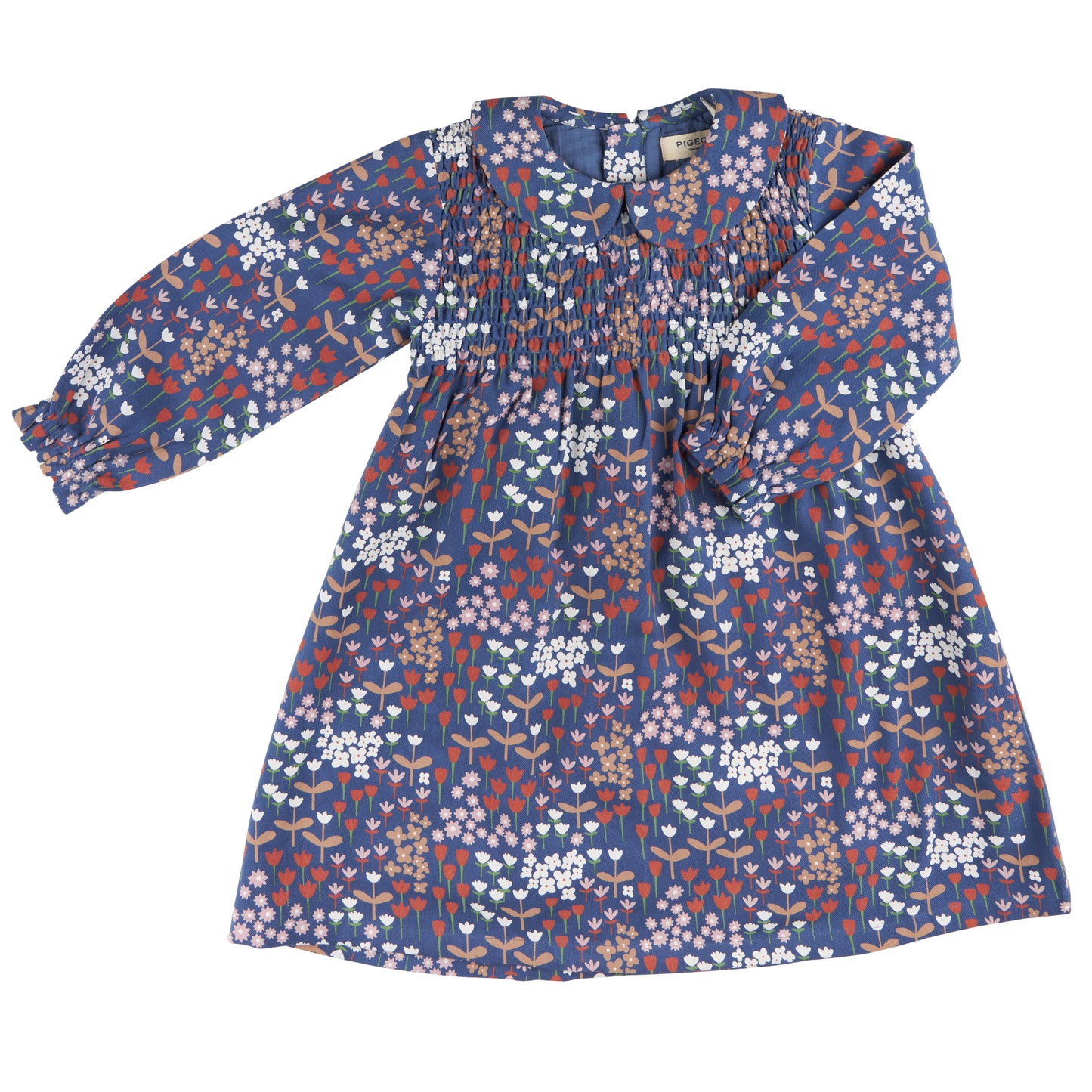 Pigeon Organics for Kids Smock Dress, Peter Pan Collar - Meadow, Night Blue