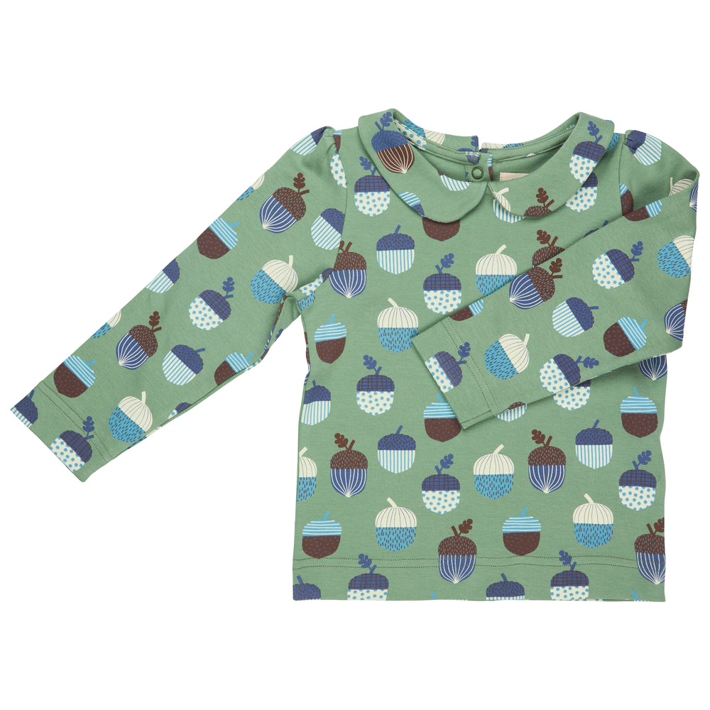 Pigeon Organics for Kids Peter Pan Collar Jersey Top - Acorns - Green