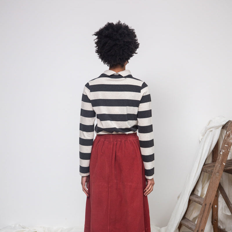 
                  
                    Beaumont Organic Women's Pine-Sue Organic Cotton Stripe Jersey Top | Charcoal / Ecru
                  
                