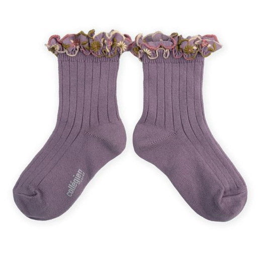 Collégien Anemone Embroidered Ruffle Ankle Socks - Japanese Wisteria