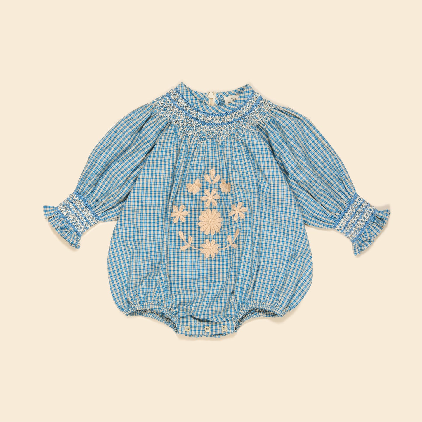 Apolina Baby Cece Smock Romper - Tablecheck Marine
