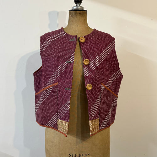 Women's Kantha Waistcoat | Wine