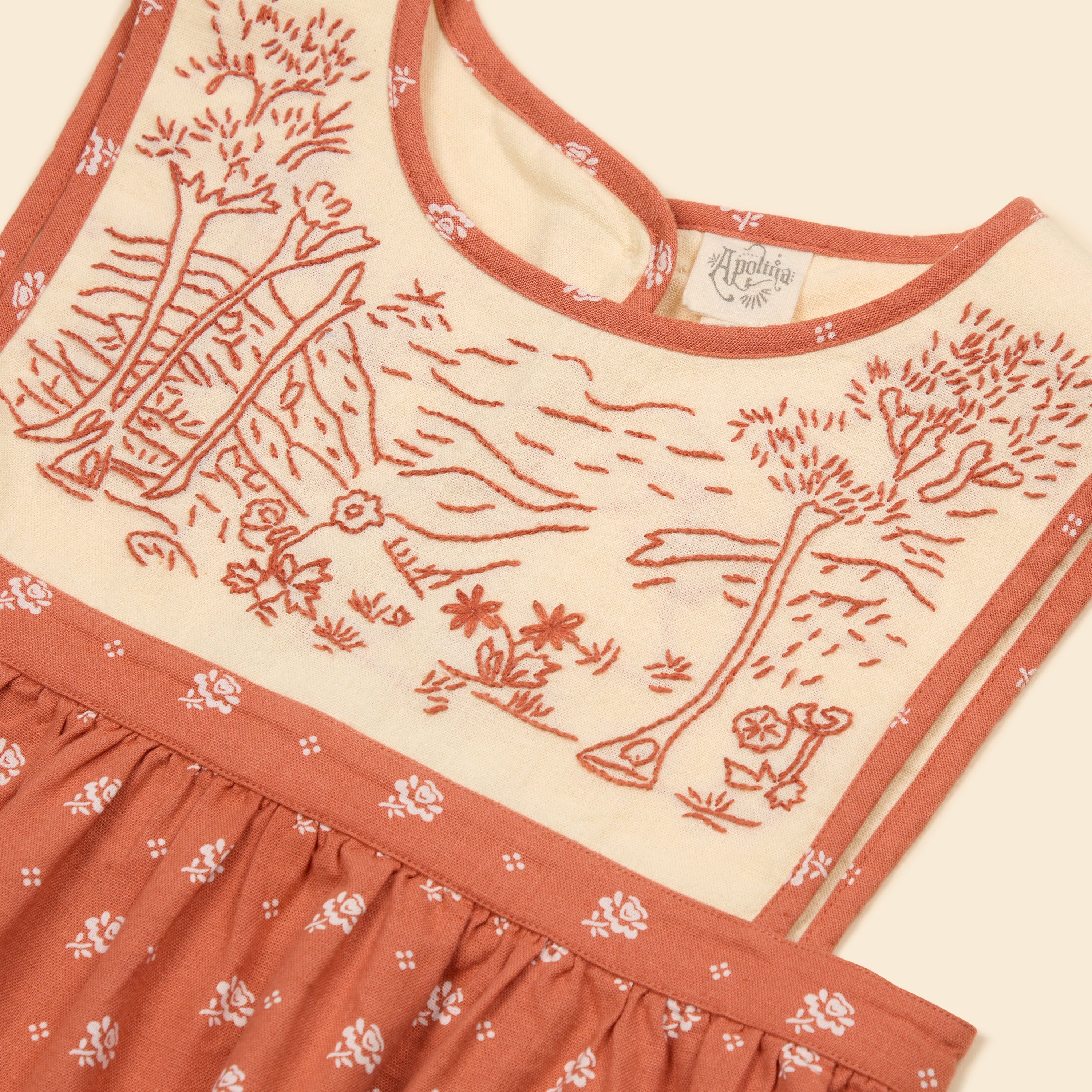 Apolina Bibi Hand Embroidered Pinafore - Mountain Calico Jam