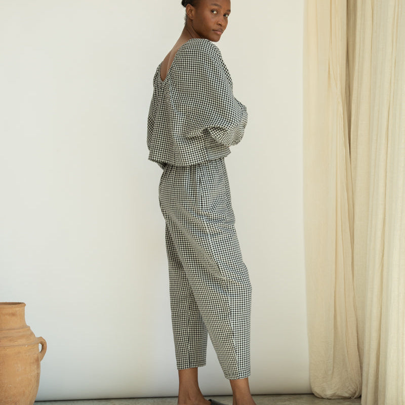 Beaumont Organic Women's Cedar-Cay Double Gauze Trousers | Monochrome Gingham