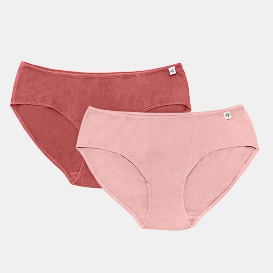 Q for Quinn Women's Bikini - 100% Organic Cotton - Dark/Light Madder (2 Pack)