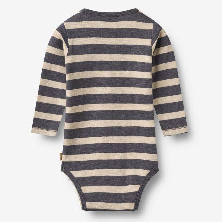Wheat Clothing Freddie Long Sleeve Bodysuit - Grey/Blue Stripe