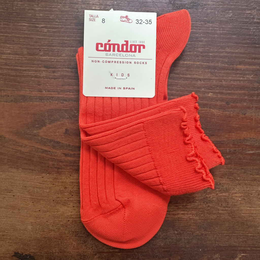 Cóndor Short Cotton Ankle Socks with Curled Cuff - Chilli Red