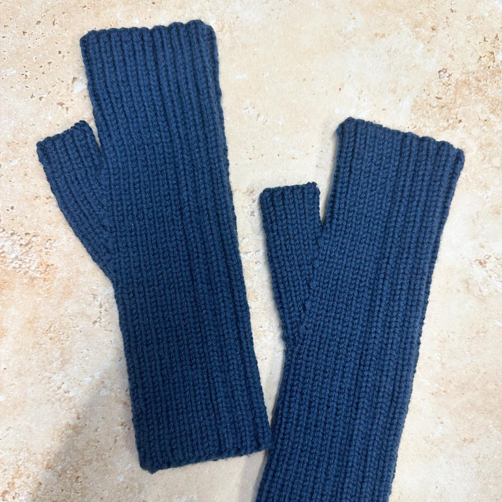 SMALL FOLK Handknits Women's Hand Knitted Ribbed Fingerless Mitts - Space