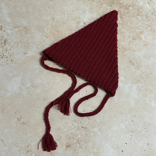 SMALL FOLK Handknits Hand Knitted Ribbed Pixie Bonnet - Garnet