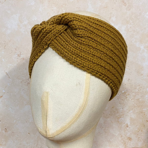 SMALL FOLK Handknits Women's Hand Knitted Ribbed Headband - Old Gold