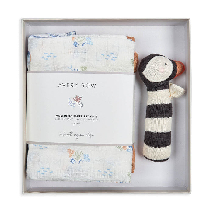 Avery Row Rattle & Care New Baby Gift Set - Coastline