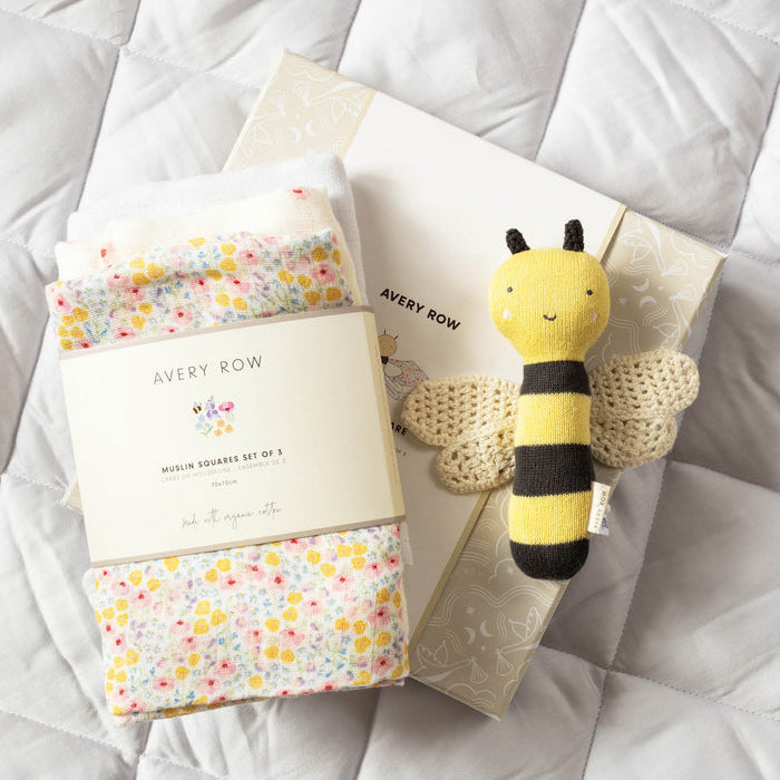Avery Row Rattle & Care New Baby Gift Set - Wildflower Garden