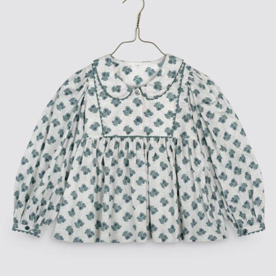 Little Cotton Clothes Esther Blouse - Hollyhock Floral in Teal