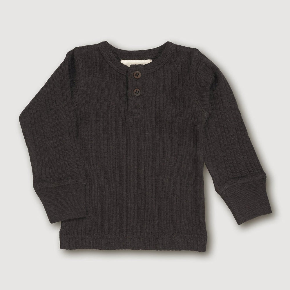 Finch & Fable Wool Rib Henley Top - Storm