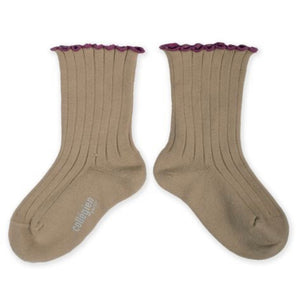 Collégien Women's Delphine Lettuce Trim Cotton Ankle Socks - Mole