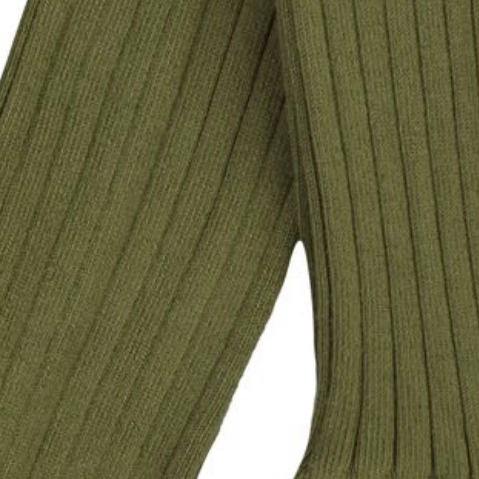 Women's Ribbed Cotton Tights - Olive Green