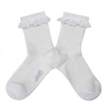  Pauline Broderie Anglaise Trim Cotton Ankle Socks - Snow White