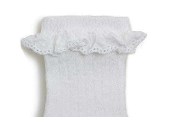 Pauline Broderie Anglaise Trim Cotton Ankle Socks - Snow White