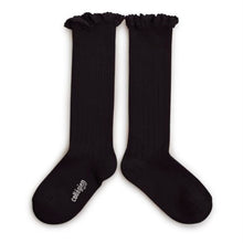  Josephine Lace Trim Cotton Knee High Socks - Carbon Black