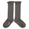 Josephine Lace Trim Cotton Knee High Socks - Pebble Grey