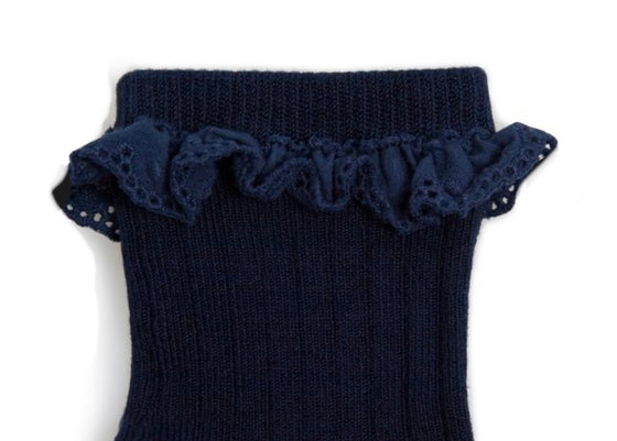 Pauline Broderie Anglaise Trim Cotton Ankle Socks - Starry Night