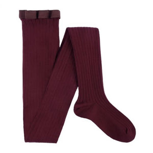 Women's Ribbed Cotton Tights - Burgundy Wine