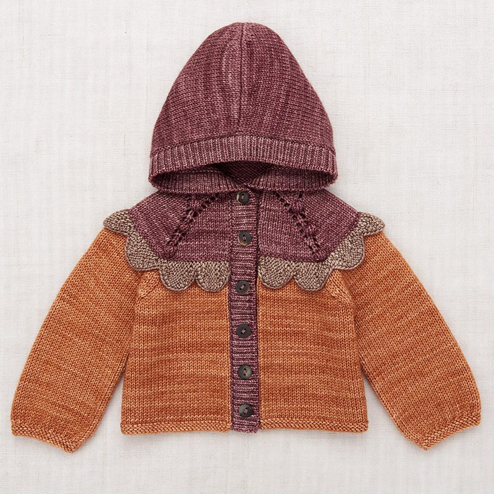 Misha & Puff Baby Scallop Yoke Hooded Cardigan - Rose Gold